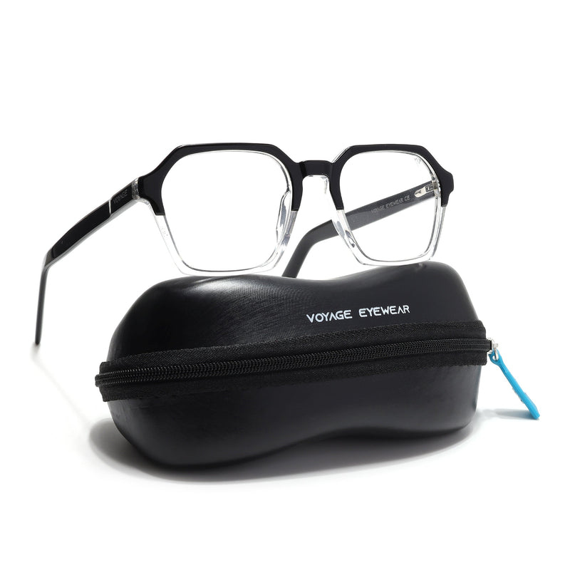 Voyage Glaze Black & Transparent Square Acetate Eyeglasses for Men & Women - SLMG6492-C2