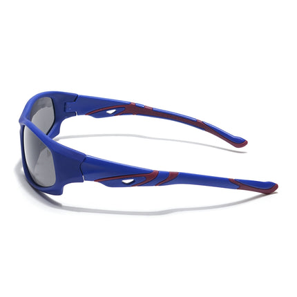Wrap Around Polarized Sunglasses for Kids -6 yrs To 12 yrs (Black Lens | Blue Frame - PMG5905)