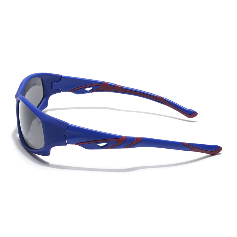Wrap Around Polarized Sunglasses for Kids -6 yrs To 12 yrs (Black Lens | Blue Frame - PMG5905)