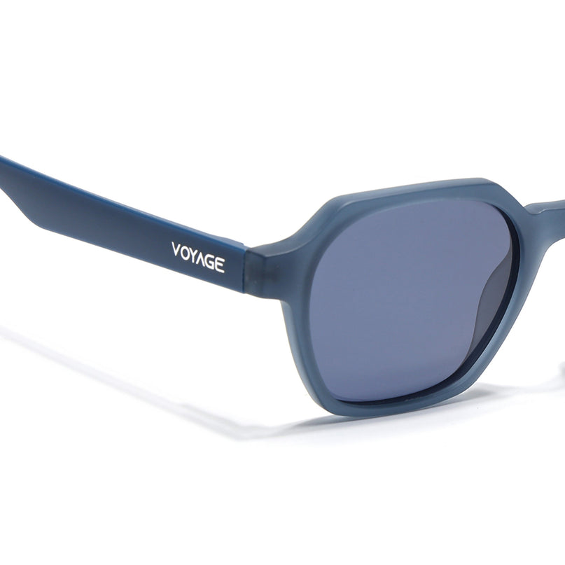 Round Polarized Sunglasses for Men & Women (Grey Lens | Blue Frame - PMG7285)