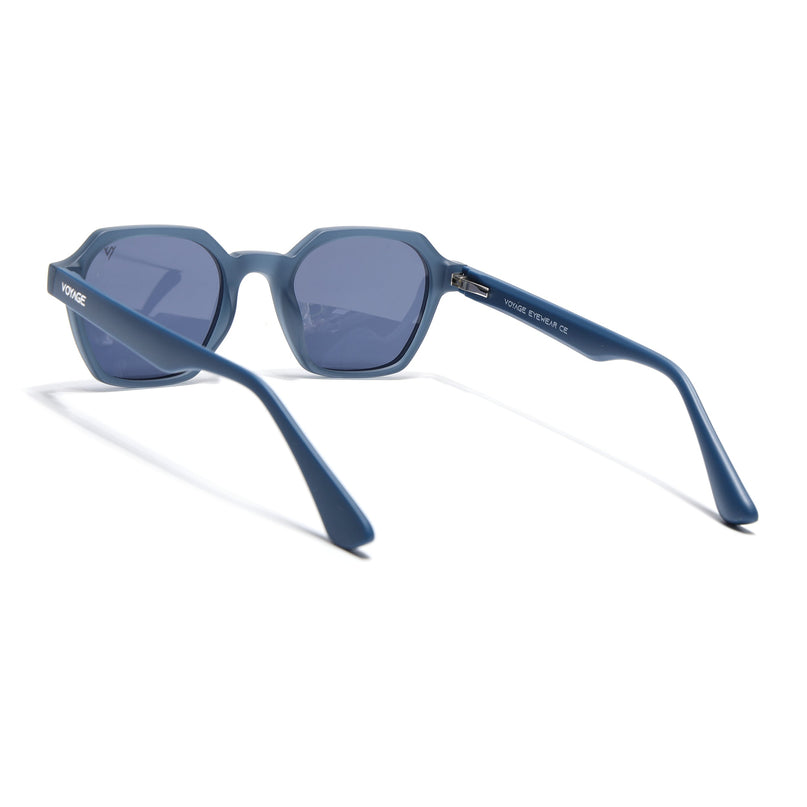Round Polarized Sunglasses for Men & Women (Grey Lens | Blue Frame - PMG7285)