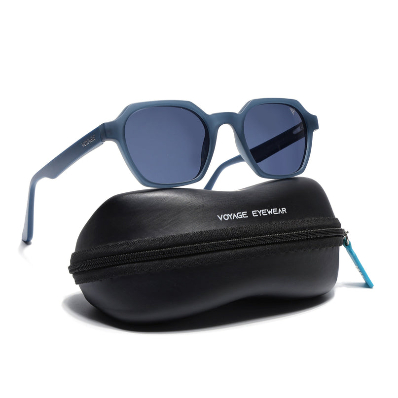 Round Polarized Sunglasses for Men & Women (Grey Lens | Blue Frame - PMG7285)