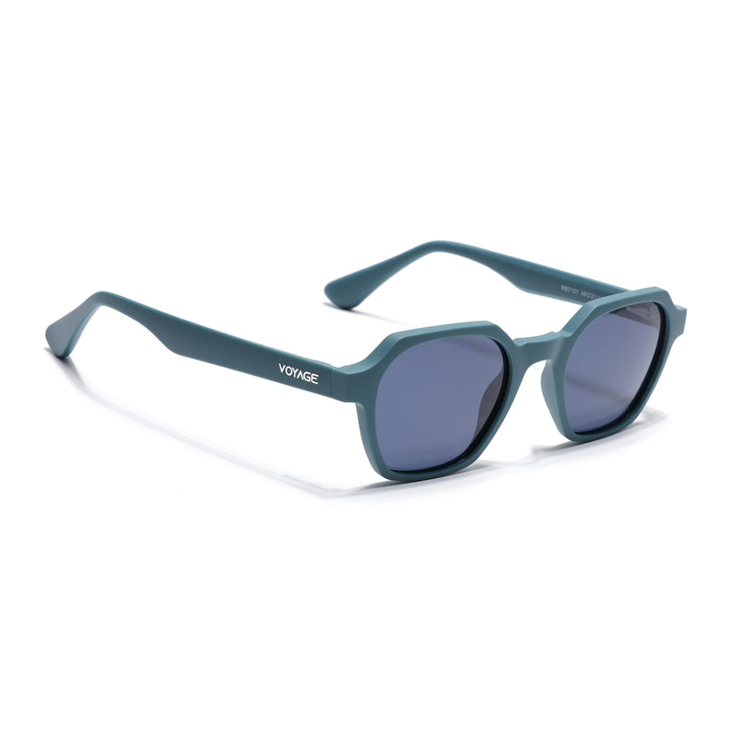 Round Polarized Sunglasses for Men & Women (Grey Lens | Matt Teal Frame - PMG7286)