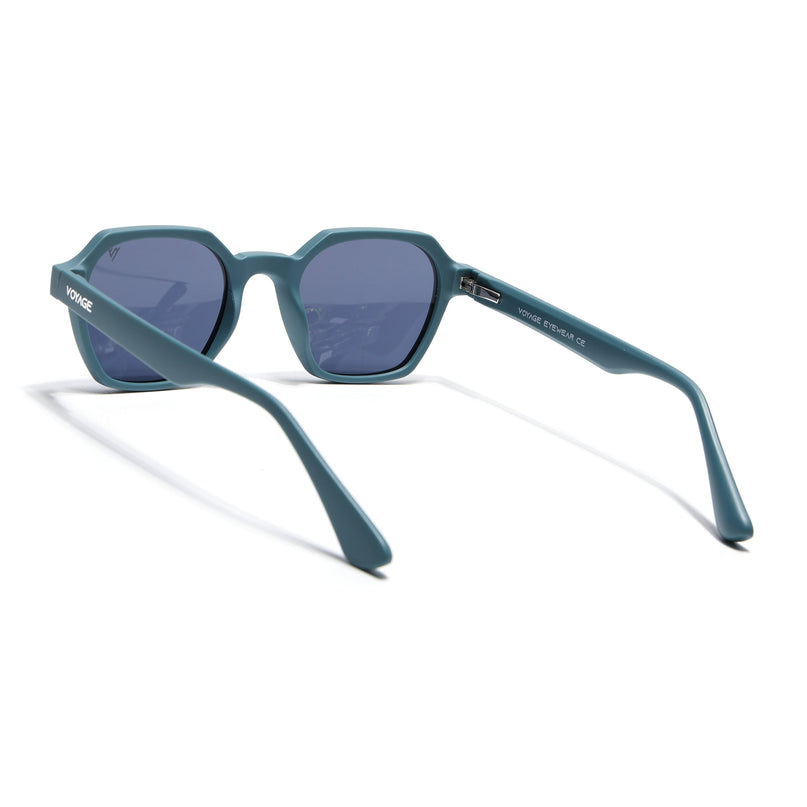 Round Polarized Sunglasses for Men & Women (Grey Lens | Matt Teal Frame - PMG7286)