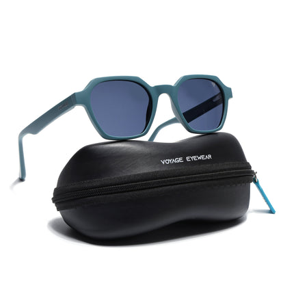 Round Polarized Sunglasses for Men & Women (Grey Lens | Matt Teal Frame - PMG7286)