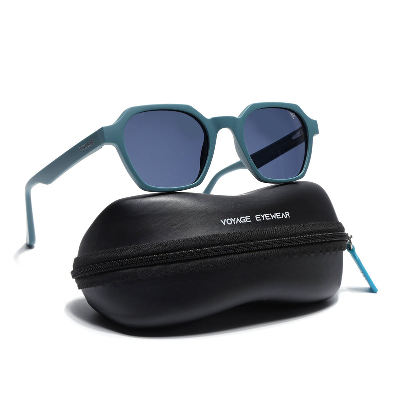 Round Polarized Sunglasses for Men & Women (Grey Lens | Matt Teal Frame - PMG7286)