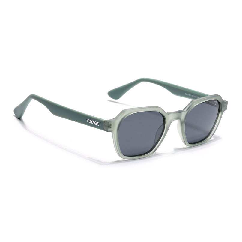 Round Polarized Sunglasses for Men & Women (Black Lens | Green Frame - PMG7287)