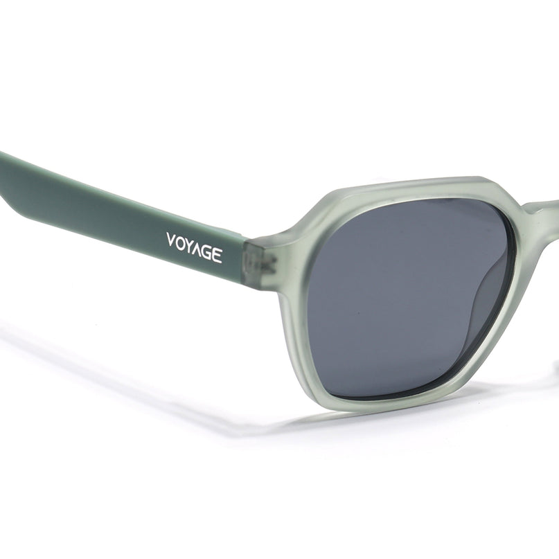 Round Polarized Sunglasses for Men & Women (Black Lens | Green Frame - PMG7287)