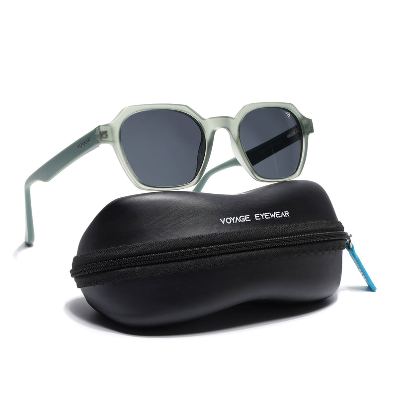 Round Polarized Sunglasses for Men & Women (Black Lens | Green Frame - PMG7287)