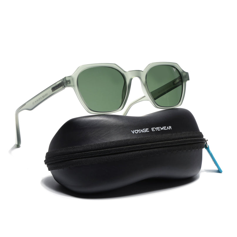 Round Polarized Sunglasses for Men & Women (Green Lens | Green Frame - PMG7288)