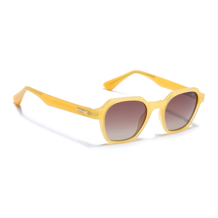 Round Polarized Sunglasses for Men & Women (Brown & Clear Lens | Sun Yellow Frame - PMG7289)