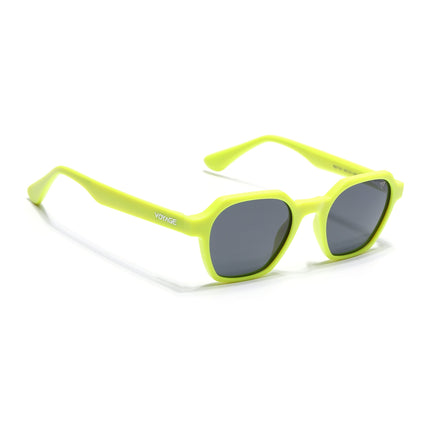 Round Polarized Sunglasses for Men & Women (Black Lens | Neon Yellow Frame - PMG7290)