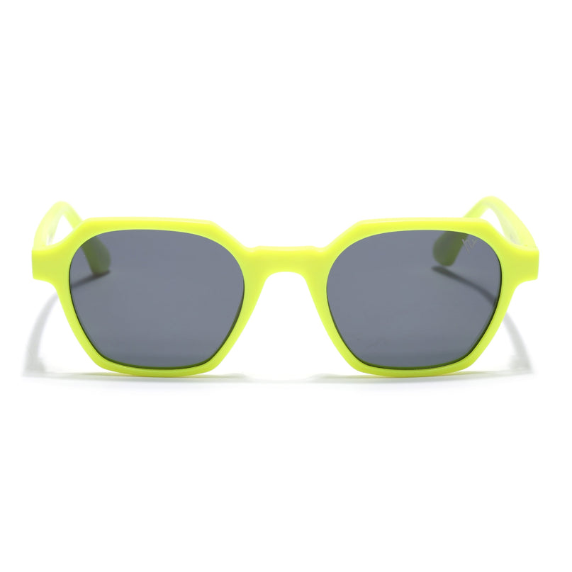 Round Polarized Sunglasses for Men & Women (Black Lens | Neon Yellow Frame - PMG7290)