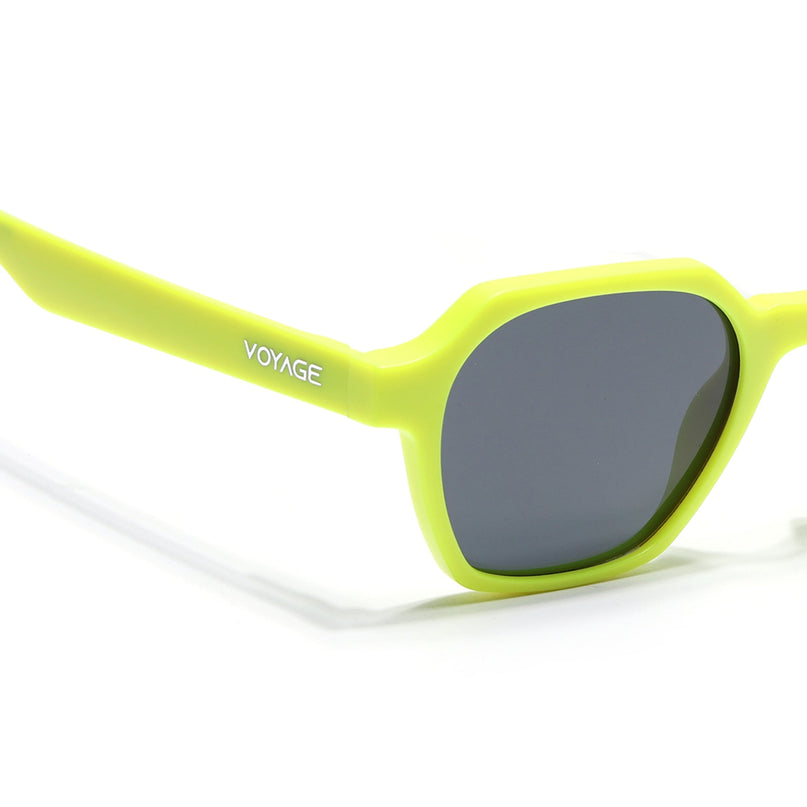 Round Polarized Sunglasses for Men & Women (Black Lens | Neon Yellow Frame - PMG7290)