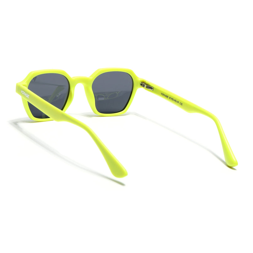 Round Polarized Sunglasses for Men & Women (Black Lens | Neon Yellow Frame - PMG7290)