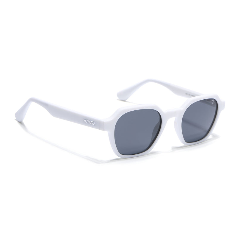 Round Polarized Sunglasses for Men & Women (Black Lens | White Frame - PMG7291)