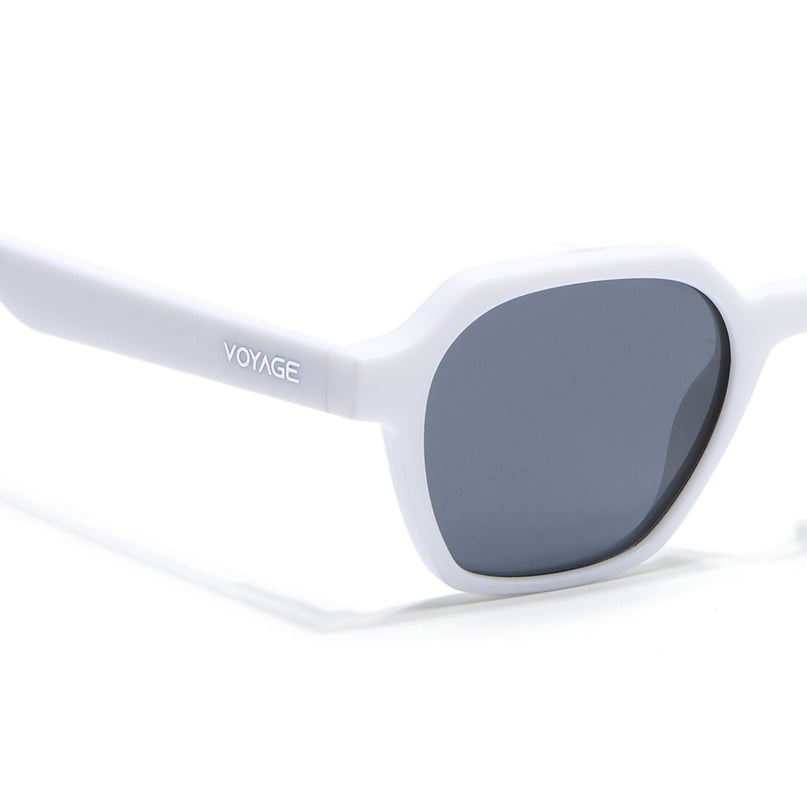 Round Polarized Sunglasses for Men & Women (Black Lens | White Frame - PMG7291)