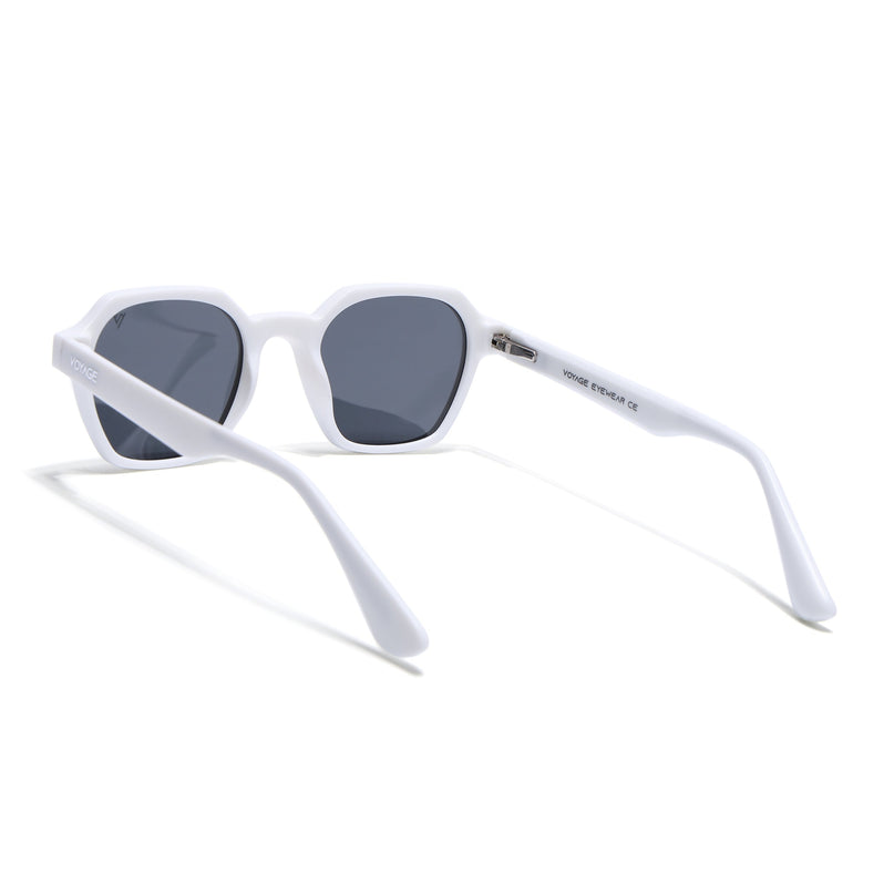 Round Polarized Sunglasses for Men & Women (Black Lens | White Frame - PMG7291)