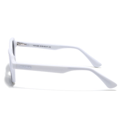 Round Polarized Sunglasses for Men & Women (Black Lens | White Frame - PMG7291)