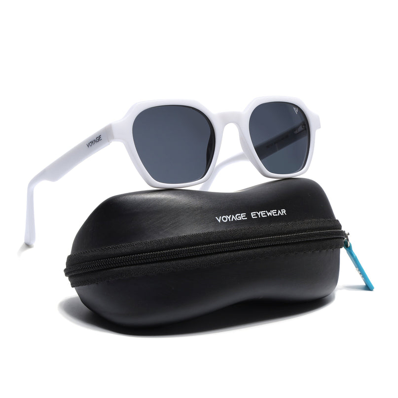 Round Polarized Sunglasses for Men & Women (Black Lens | White Frame - PMG7291)