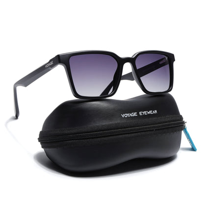 Rectangle Polarized Sunglasses for Men & Women (Grey & Clear Lens | Black Frame - PMG7292)