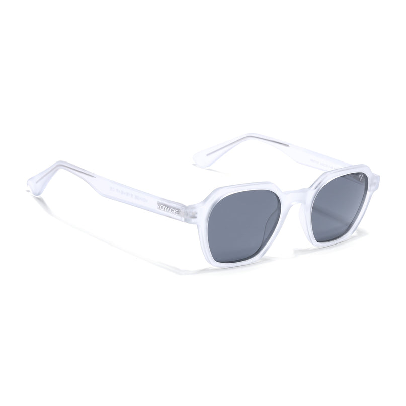 Rectangle Polarized Sunglasses for Men & Women (Black Lens | Transparent Frame - PMG7293)