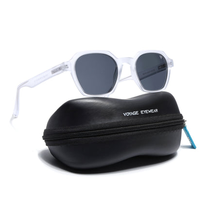 Rectangle Polarized Sunglasses for Men & Women (Black Lens | Transparent Frame - PMG7293)