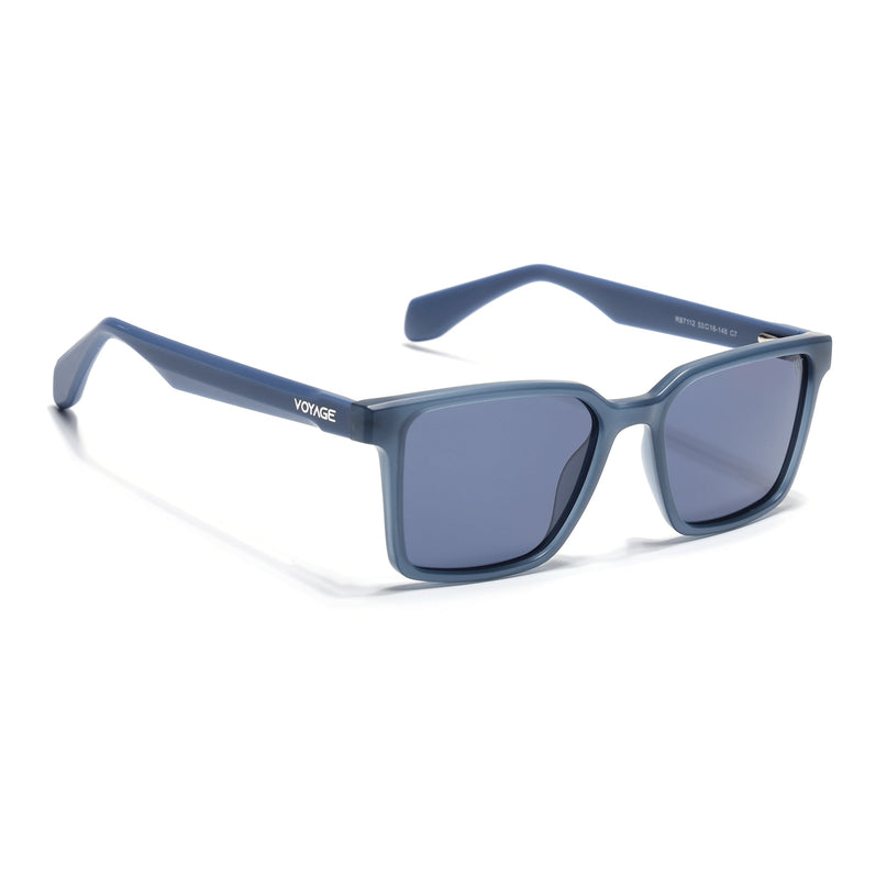 Rectangle Polarized Sunglasses for Men & Women (Grey Lens | Blue Frame - PMG7294)