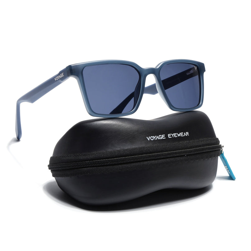 Rectangle Polarized Sunglasses for Men & Women (Grey Lens | Blue Frame - PMG7294)