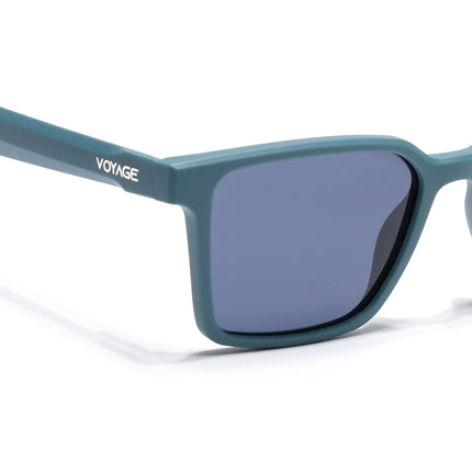 Rectangle Polarized Sunglasses for Men & Women (Grey Lens | Matt Teal Frame - PMG7295)