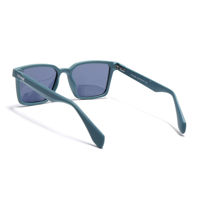 Rectangle Polarized Sunglasses for Men & Women (Grey Lens | Matt Teal Frame - PMG7295)