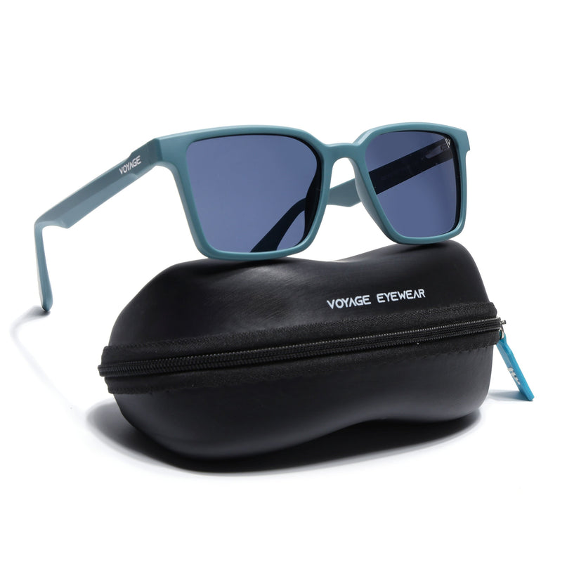 Rectangle Polarized Sunglasses for Men & Women (Grey Lens | Matt Teal Frame - PMG7295)