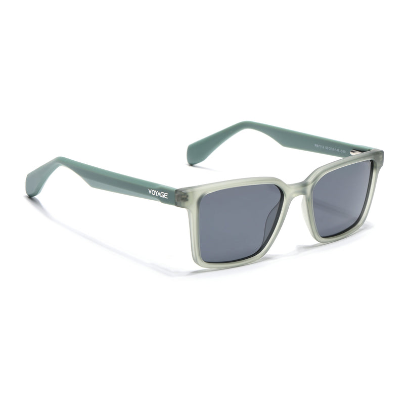 Rectangle Polarized Sunglasses for Men & Women (Black Lens | Green Frame - PMG7296)