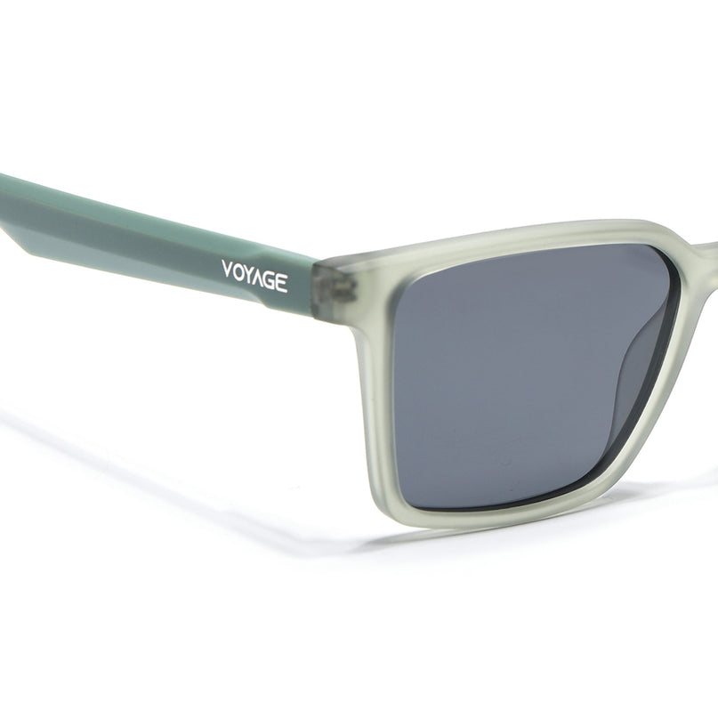 Rectangle Polarized Sunglasses for Men & Women (Black Lens | Green Frame - PMG7296)