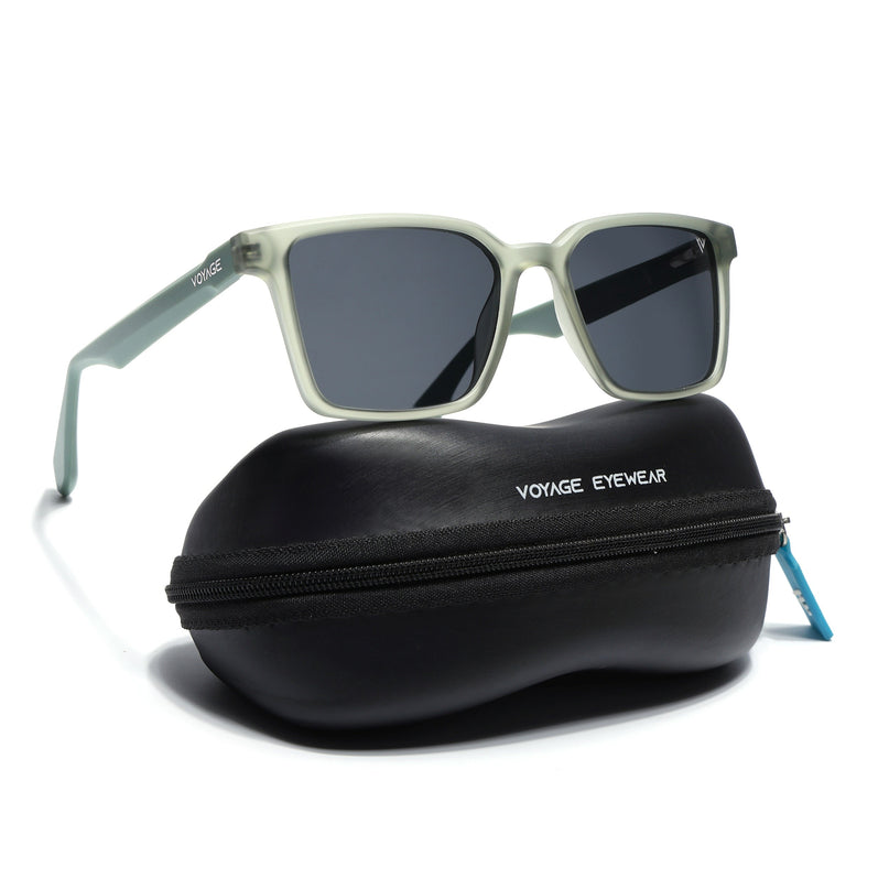 Rectangle Polarized Sunglasses for Men & Women (Black Lens | Green Frame - PMG7296)