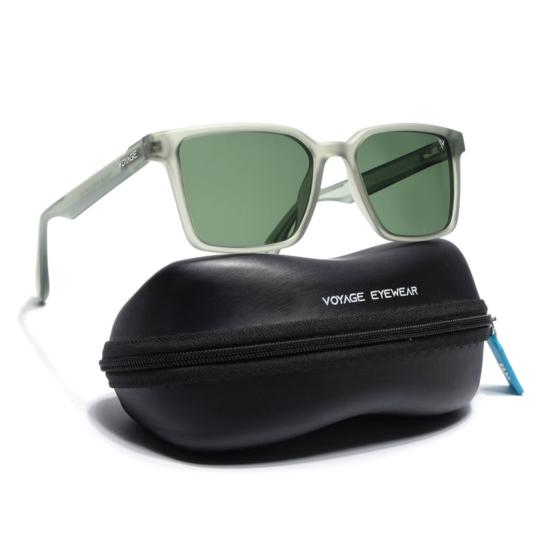 Rectangle Polarized Sunglasses for Men & Women (Green Lens | Green Frame - PMG7297)