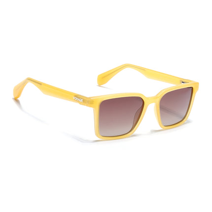 Rectangle Polarized Sunglasses for Men & Women (Brown & Clear Lens | Sun Yellow Frame - PMG7298)