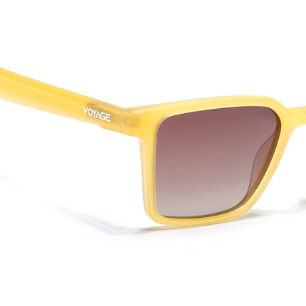 Rectangle Polarized Sunglasses for Men & Women (Brown & Clear Lens | Sun Yellow Frame - PMG7298)