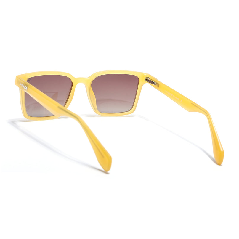Rectangle Polarized Sunglasses for Men & Women (Brown & Clear Lens | Sun Yellow Frame - PMG7298)
