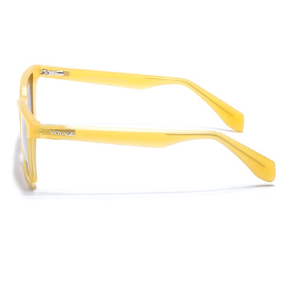 Rectangle Polarized Sunglasses for Men & Women (Brown & Clear Lens | Sun Yellow Frame - PMG7298)