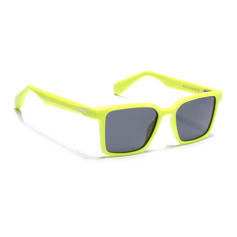 Rectangle Polarized Sunglasses for Men & Women (Black Lens | Neon Yellow Frame - PMG7299)