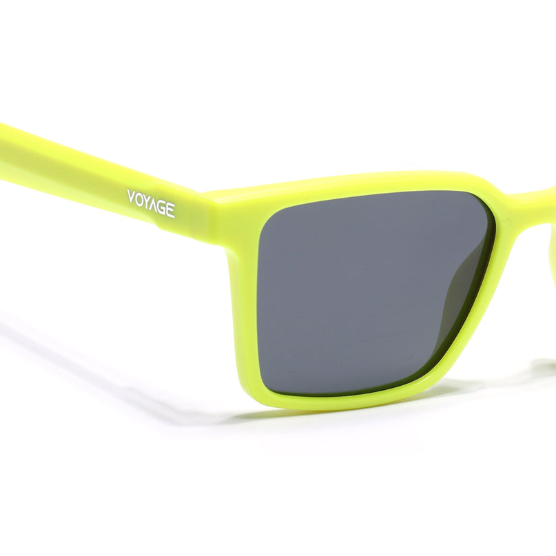 Rectangle Polarized Sunglasses for Men & Women (Black Lens | Neon Yellow Frame - PMG7299)