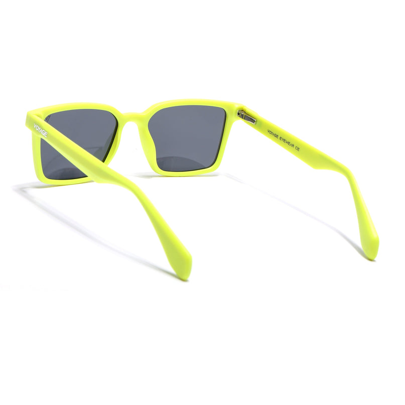 Rectangle Polarized Sunglasses for Men & Women (Black Lens | Neon Yellow Frame - PMG7299)
