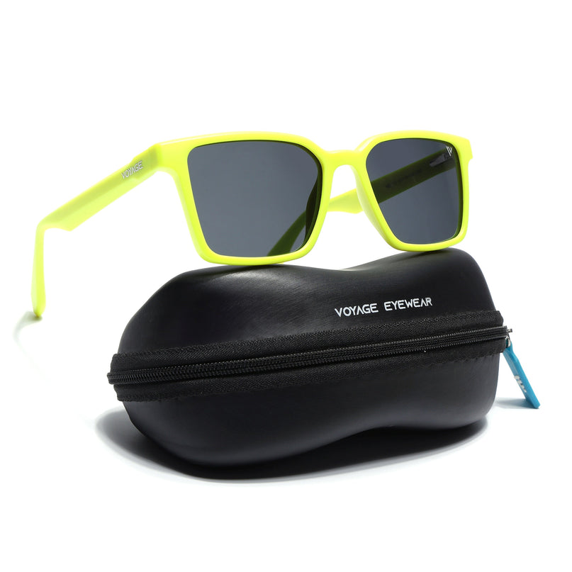 Rectangle Polarized Sunglasses for Men & Women (Black Lens | Neon Yellow Frame - PMG7299)