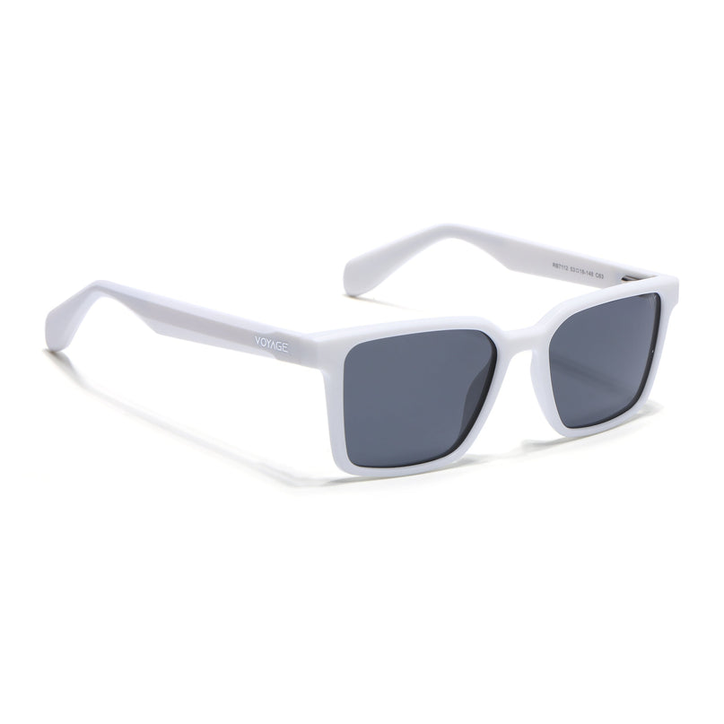 Rectangle Polarized Sunglasses for Men & Women (Black Lens | White Frame - PMG7300)