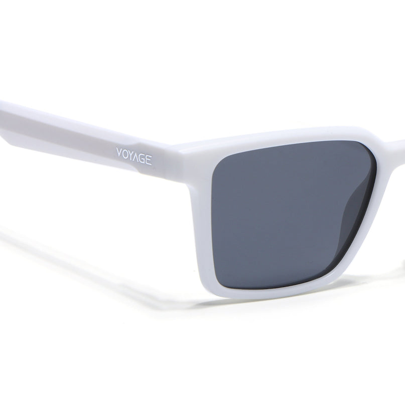 Rectangle Polarized Sunglasses for Men & Women (Black Lens | White Frame - PMG7300)