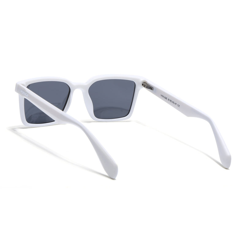 Rectangle Polarized Sunglasses for Men & Women (Black Lens | White Frame - PMG7300)