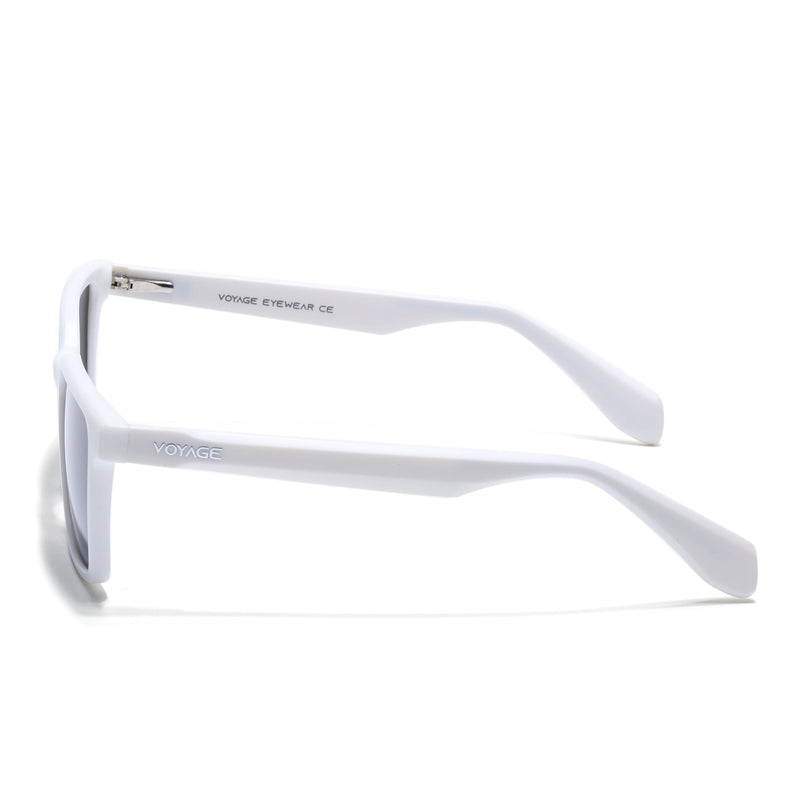 Rectangle Polarized Sunglasses for Men & Women (Black Lens | White Frame - PMG7300)