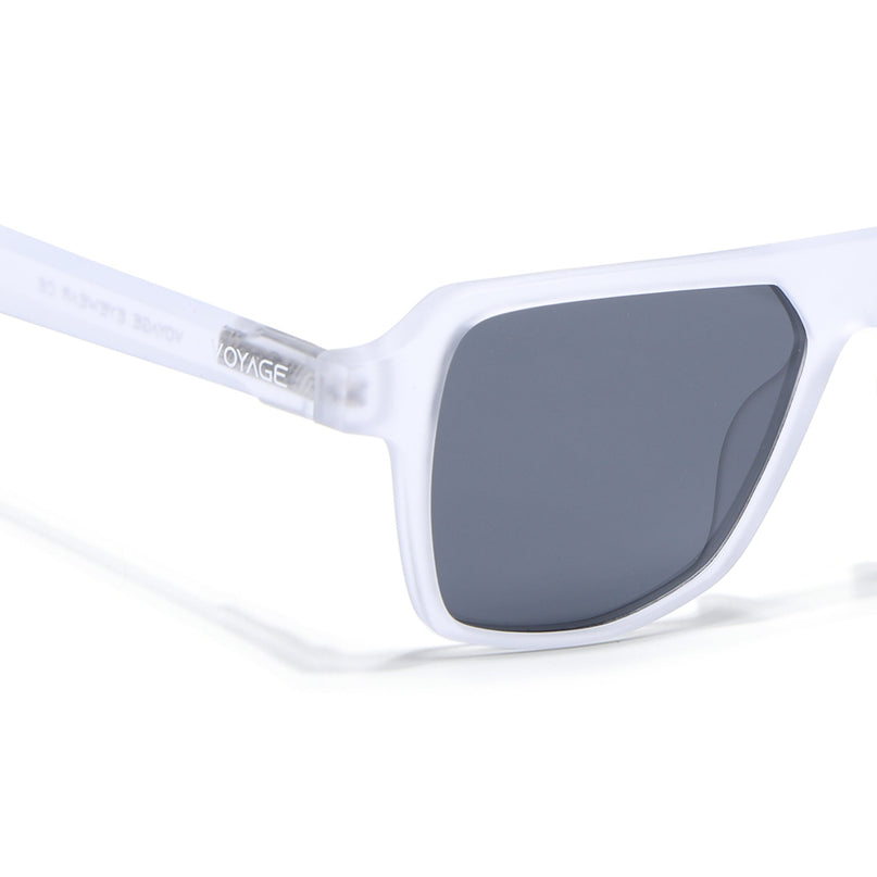 Wayfarer Polarized Sunglasses for Men & Women (Black Lens | Transparent Frame - PMG7275)