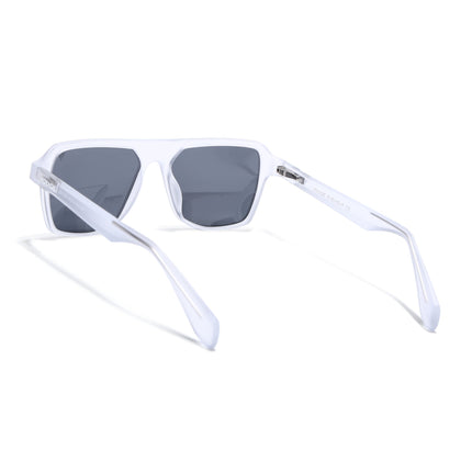 Wayfarer Polarized Sunglasses for Men & Women (Black Lens | Transparent Frame - PMG7275)